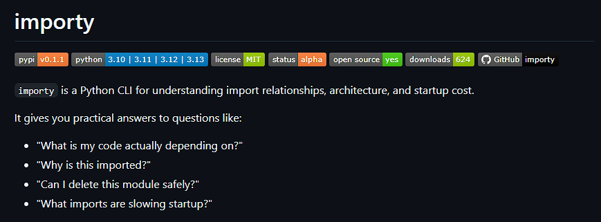 importy PyPI package screenshot